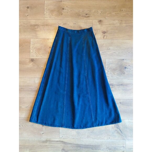 LL Bean Women's Denim Chambray Maxi Skirt A-Line Tencel Size 4 Blue - Picture 1 of 6